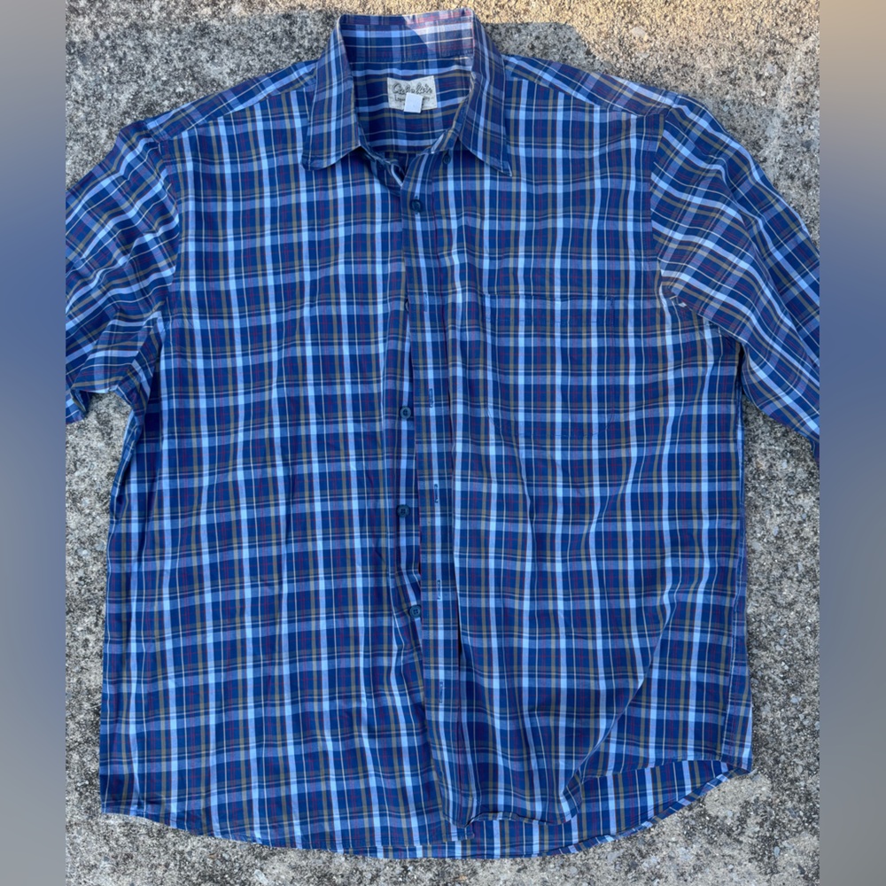 Clean Classic Cabela's Blue and Red Plaid Shirt Very Nice Comfy Size XL